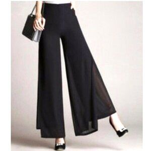 J. R. NITES PETITES BLACK CHIFFON PANEL PALAZZO WIDE LEG PANTS EVENING 4 P